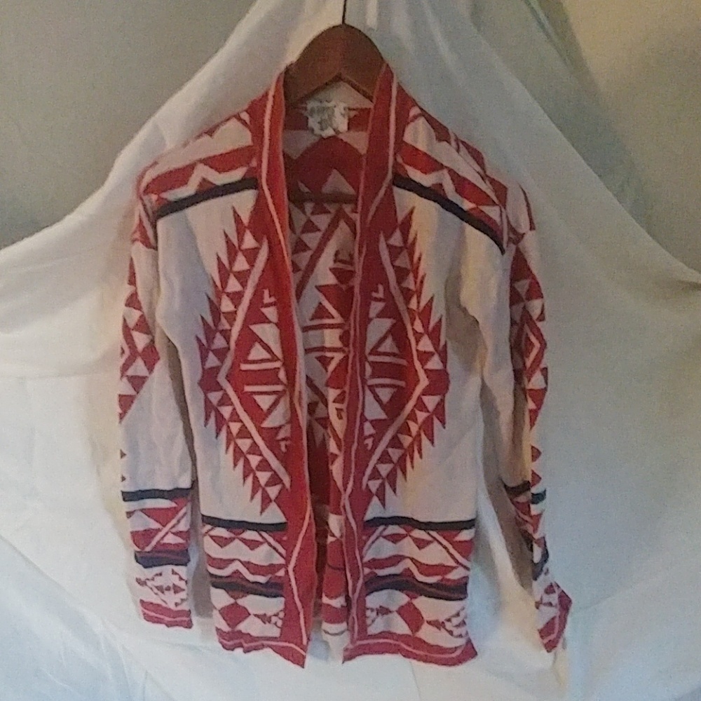 Rust, black and cream Aztec design sweater. #045